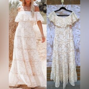 Elegant Cream Off-Shoulder Maxi Dress NWT